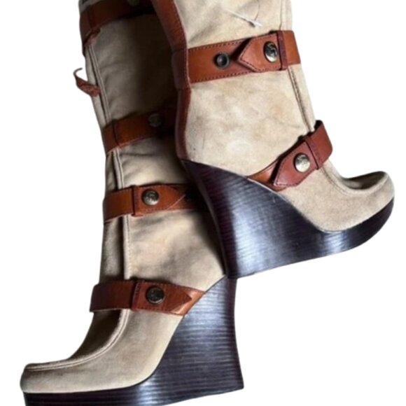 L.A.M.B. Suede & Leather Wedge Boots — Size 6 - Picture 7 of 14